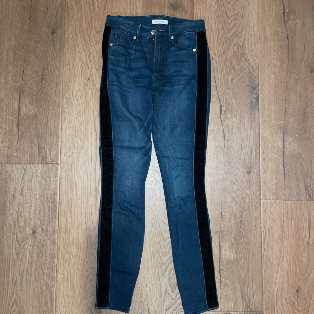 Good American Blue & Black Velvet Jeans